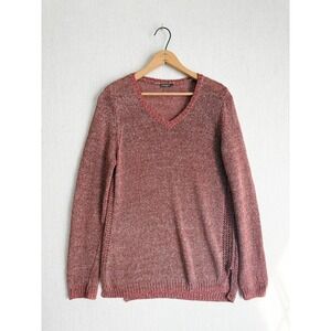 J.McLaughlin Womens Red Marled V-Neck Sweater Mesh Side Panels Size Medium